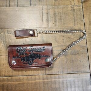 Lucky 13 Old Speed Hot Rods Brown Leather Trucker Chain Wallet Made in USA